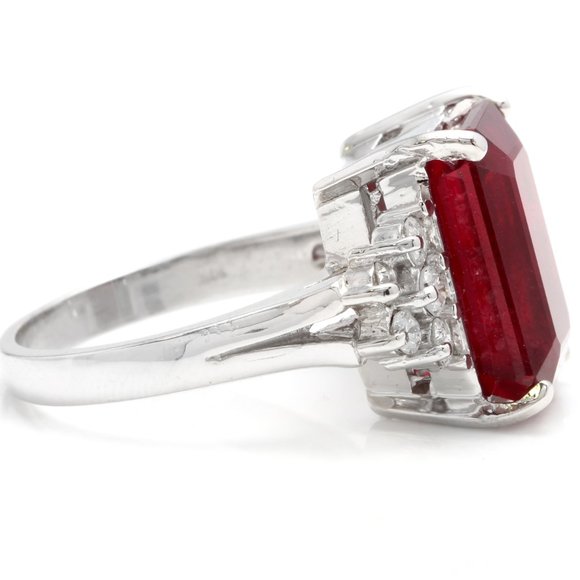 13.60 Ct Red Ruby & Diamond 14KW Gold Ring - Picture 3 of 8